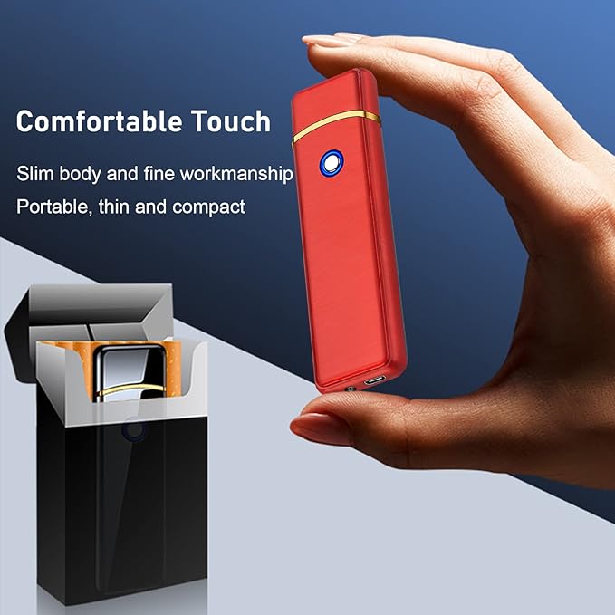 Electronic Lighter, Smart USB Rechargeable Lighter, Cool Electric Lighter Portable Dual Sided Ignition Windproof Flameless Lighter Lightweight Plasma Lighter for Indoor Outdoor(Frosted Black)