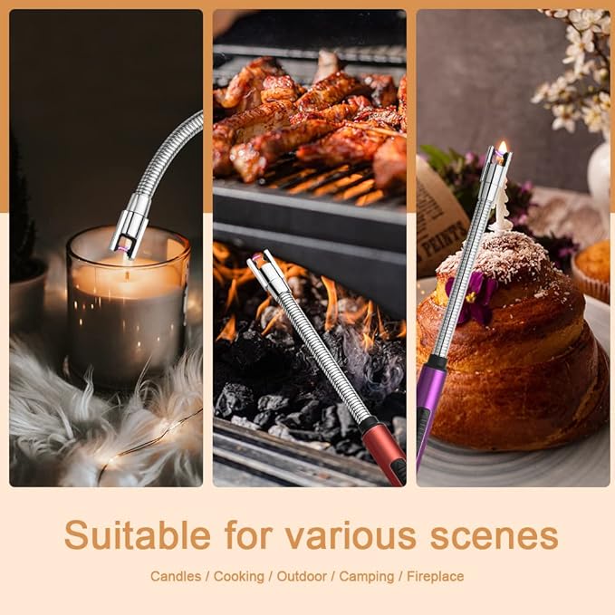 Candle Lighters USB Rechargeable Arc Electric Lighter with 360° Flexible Neck for Candle BBQ Camping (Black)