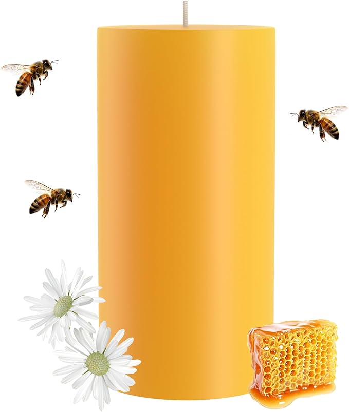100% Pure Natural Beeswax Pillar Candles-85 Hours Long Burning Time Emergency Beeswax Candles | Organic Bees Wax for Home, Prayer, Christmas, Party | Unscented, Smokeless, Dripless 1 Pack (3×6 inch)