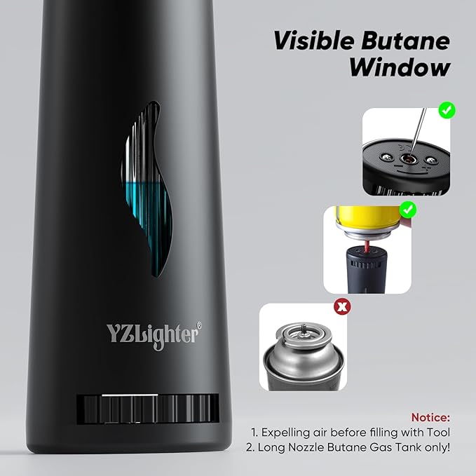 Butane Lighter Torch Long Lighter Refillable Lighter Windproof with Visual Fuel Window Flexible Extra Long Torch Lighter for Fireplace Candles (No Butane Included) (Orange, 1 Pack)