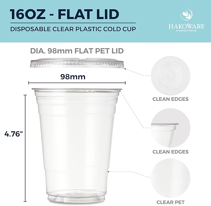 [1000 SET]Harvest Pack 16 oz Iced Coffee Cup, Ultra Clear Plastic Cold Cups with Flat Lids, Disposable Wedding Party Drinking Cups Tumblers, Iced Coffee Beer Juice Cold Beverage