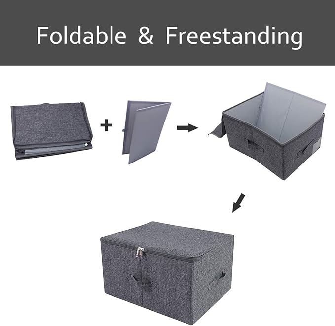 iwill CREATE PRO Pack of 2, Fabric Folding Washable Clothes Storage Boxes with Zip Lid for Wardrobe, Black Gray
