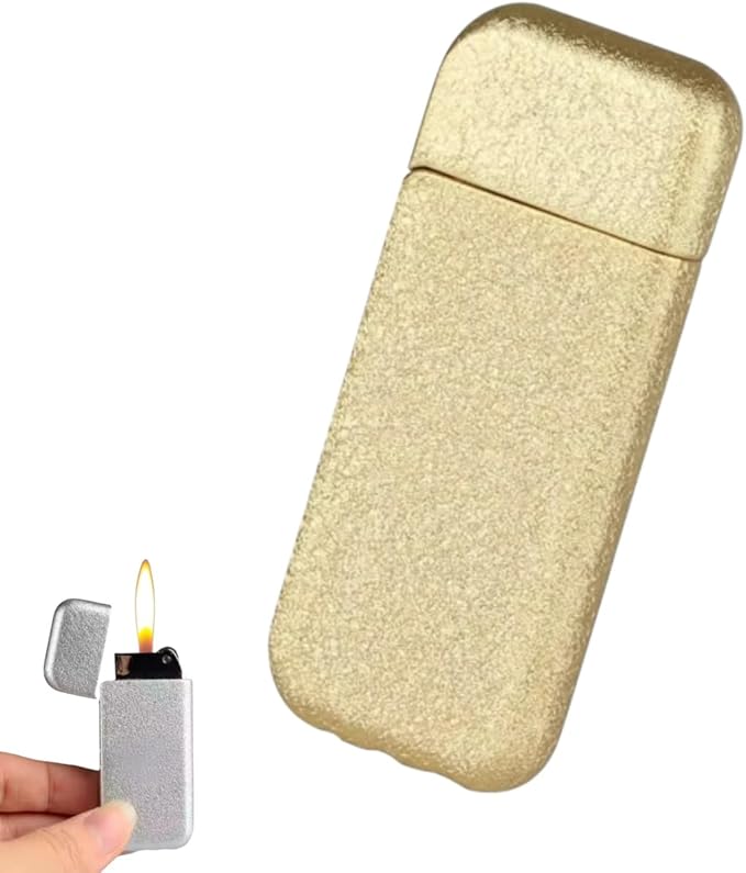 NIVEK Slim Compact Lighter, Ultra Thin, Small Portable, Soft Flame Refillable for Men Women (Sandy Gold)