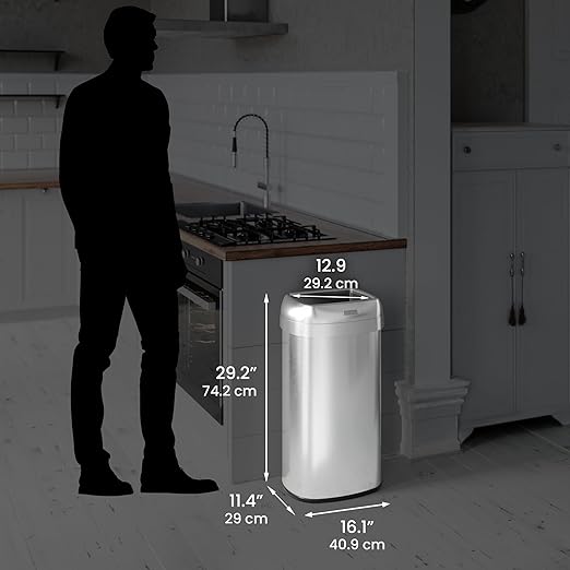 iTouchless 16 Gallon Oval Open Top Trash Can and Recycle Bin with Dual AbsorbX Odor Filters, Slim Space-Saving Large Capacity Commercial Grade for Home, Office, Garage, Business, Stainless Steel