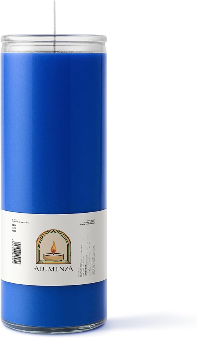 3 Pack Blue 7 Day Candles in Glass Jar – Paraffin Wax, Clean Burning Unscented | Large & Tall Devotional Prayer Pillar Candles for Home, Memorial, Spells, Long Lasting