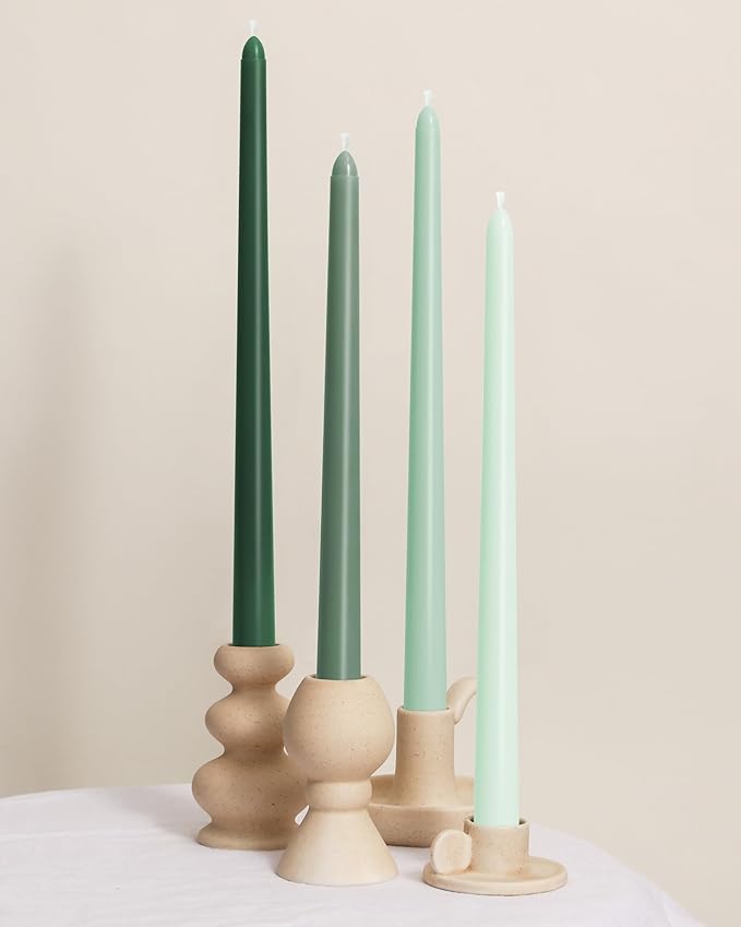 Viyffo Taper Candles, 12 Inch, 4 Pack, Green – Unscented, Smokeless Design, Up to 8-Hour Burn – Tall Candlesticks for Table Decor, Weddings & Dinners