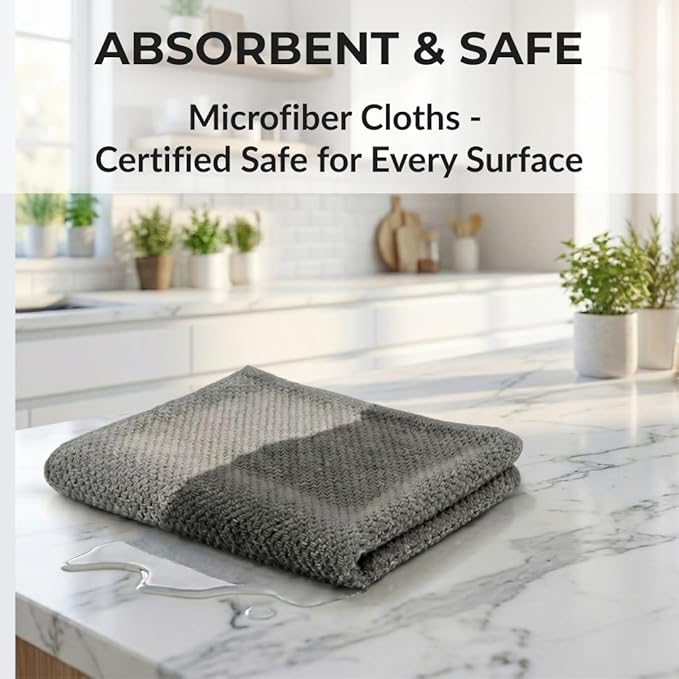 Solyra Oeko-Tex Certified Microfiber Cleaning Cloths – Non-Toxic, Safe for Family & Pets – 6 Pack Kitchen Rags for Counter – 12x12 in, Lint-Free, Absorbent Dish Towels, Dusting Cloths