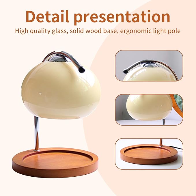 Topyond Aroma Wax Melting Lamp Retro Wood Storage Tray Glass Candle Warmer Desk Lamp, Bedroom Bedside Ambient Table Lamp Home Decor US Plug for Valentine's Day (Beige)