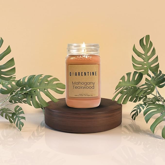 Organic Soy Wax Mahogany Teakwood Scented Vegan Candle | Rich Wood Aroma | 100% Pure Soy & Essential Oils | Long-Lasting Scent | Hand-Poured in The USA | Perfect for Aroma Therapy(16oz)