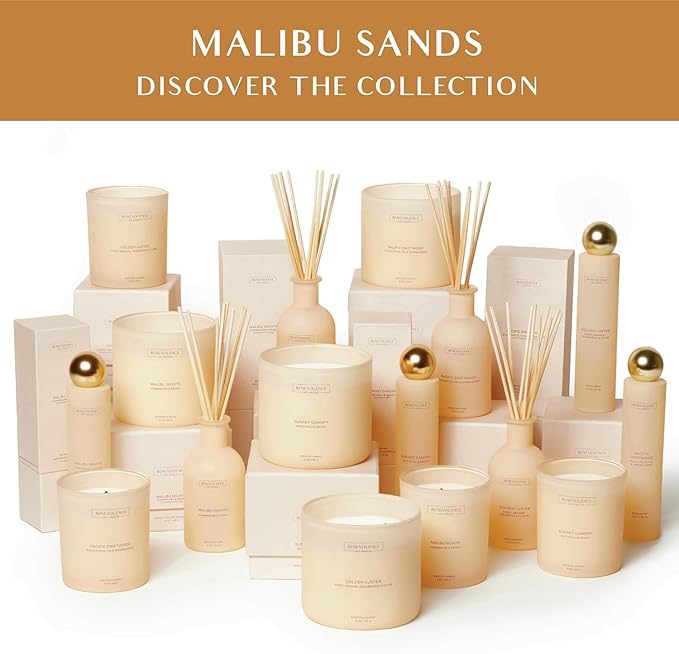 Champagne & Peony – Benevolence LA Scented Candle | 8oz, 45-Hour Burn | Natural Soy Wax, Cotton Wick | Romantic & Elegant Home Fragrance | Malibu Sands Collection – Gift for Women & Men