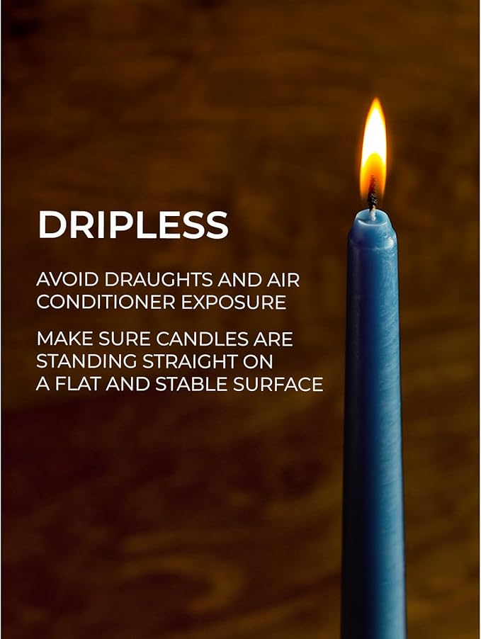 CANDWAX 8 inch Tapered Candles - Set of 12 Dripless Dinner Candles - Dark Blue