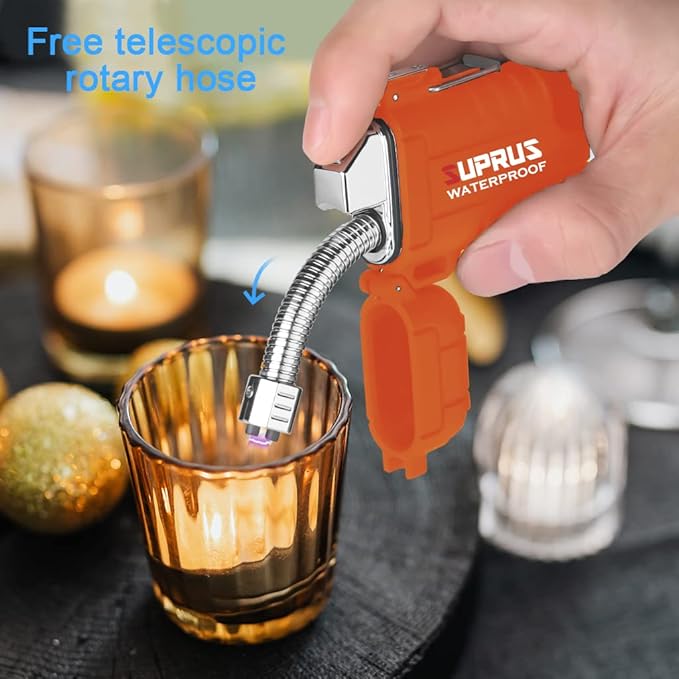 SUPRUS Waterproof Lighter Windproof Lighter Arc Plasma Lighters USB-C Rechargeable with Expandable and Flexible Neck for Outdoor, Camping & Kitchen (Orange, 2Packs)