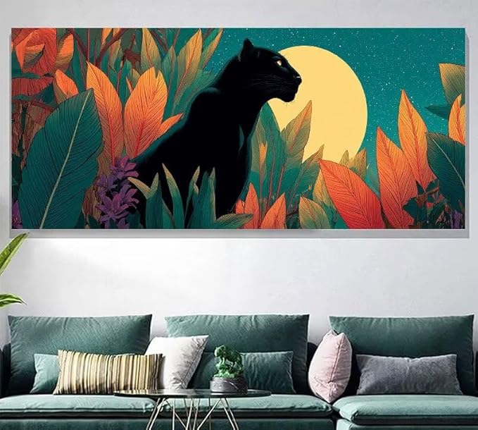 Paint by Numbers Kit for Adults Leopard Painting by Numbers Moon DIY Kits for Adults Canvas Oil Painting Crafts, Hobbies for Women Beginner for Home Wall Decor Art Gifts Without Frame 24x48Inch H-T457