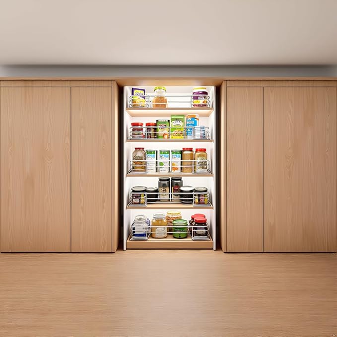 JOWBOOW Cabinet Pull Out Shelves (14" W x 21" D), Heavy-Duty Pull Out Shelves for Kitchen Cabinets, Chrome-Plated Steel Slide Out Shelf