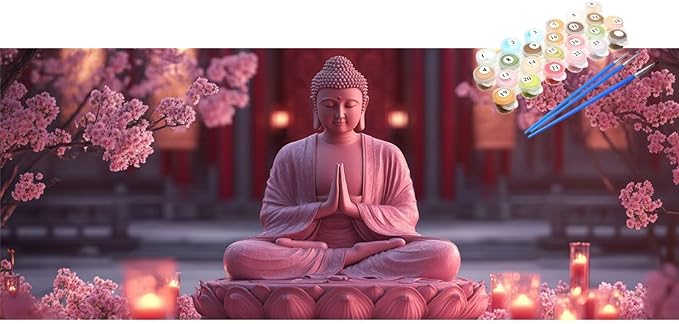 Paint by Numbers Buddha Large Paint by Numbers Kit for Adults Candle 12x36in DIY Colorful Canvas for Acrylic Painting Kit with Paints/Brushes,Mosaic Drawing Paintwork Art Crafts,Decor Gifts,XYY-293