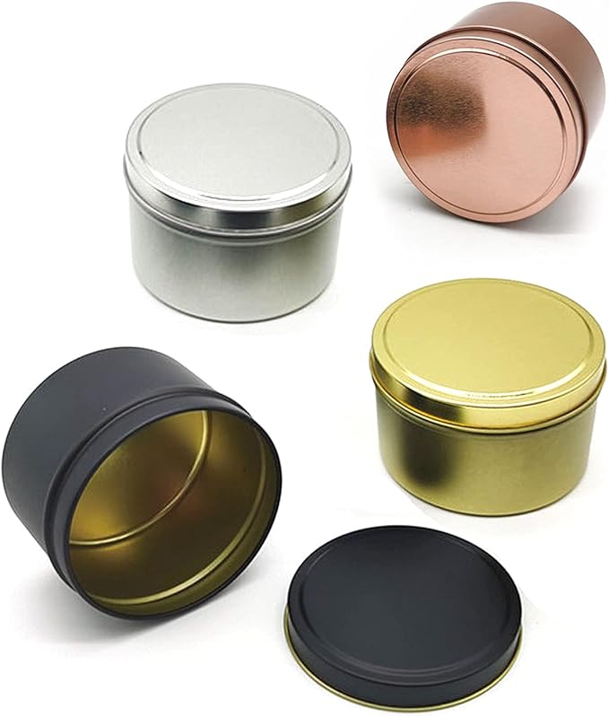 Unixing 16PCS 4oz Candle Tins for DIY Candle Making, Metal Round Candle Containers for DIY Candle Making, Arts & Crafts, Storage and Holiday Gifts, Black Gold Rose Gold Silver Candle Tins