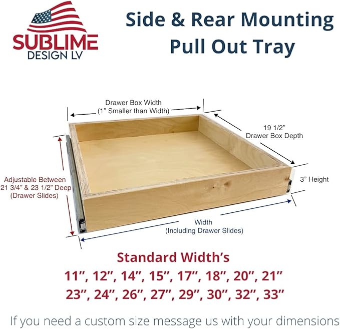 Sublime Design | Pull Out Tray | Baltic Birch Drawer for Kitchen Cabinets | Slide Out Shelves | Roll Out Cabinet Organizer (32" WIDE)