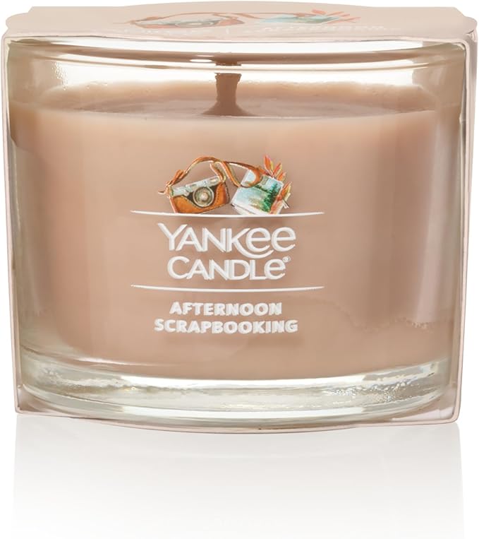 Yankee Candle Signature Votive Mini Candle Jar, Afternoon Scrapbooking, Natural Soy Wax Blend Candle with Natural Fiber Wick, 1.3 OZ Glass Jar (Pack of 4)