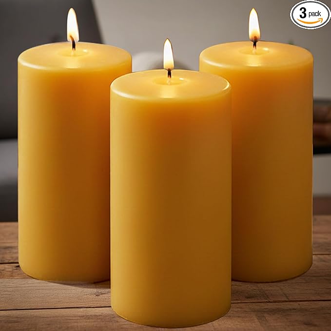 3x6inchs Beeswax Candles - 3 Pack Large Emergency Candles, 309 Hour Long Burn Time Big Bees Wax Candle for Home, Beeswax Pillar Candle for Home Holidays Decor Spa Relaxation (3x6in)