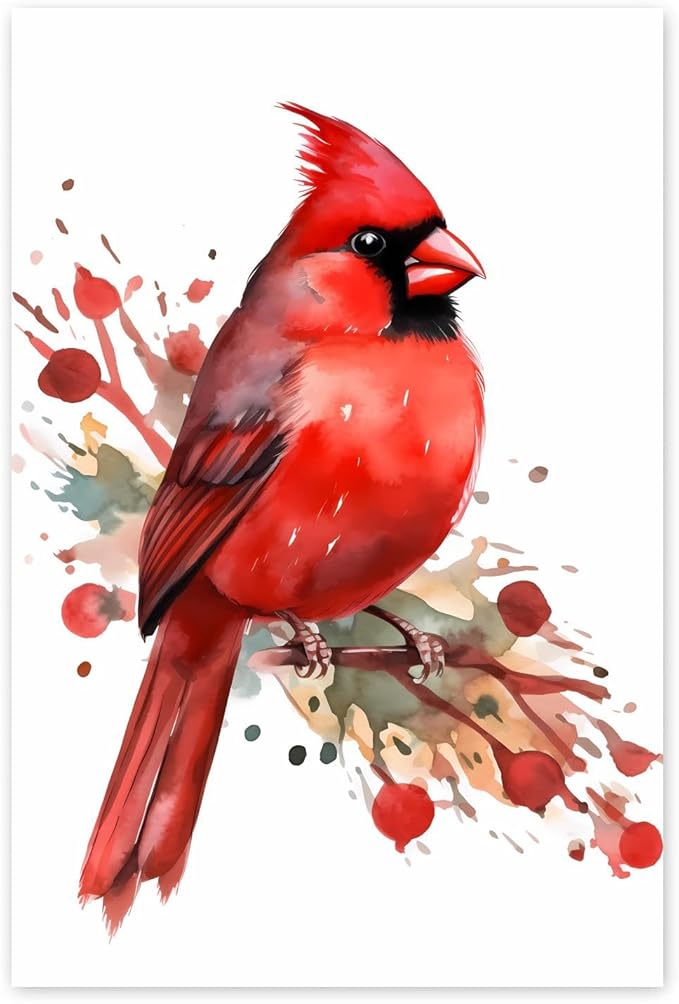 GUAIEUW Proud Red Bird Diamond Painting Kit for Adults, Full Round Diamond Cardinal Bird 5D Diamond Painting DIY Art Crafts for Winter Home Wall Decor Holiday Gift 8x12 Inch