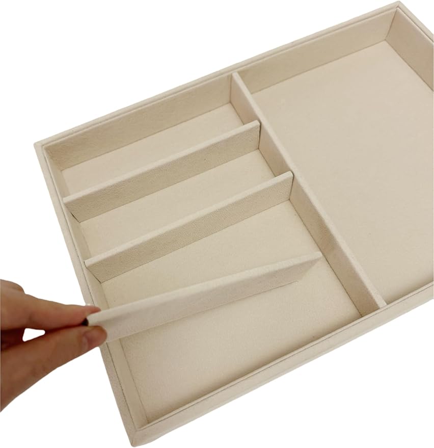 Large Beige Premium Quality Velvet Jewelry Display Box Tray Stackable Practical Trade Show Home Store Glasses Accessories (Multifunction Jewelry Tray)