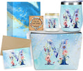 Personalized Gifts Monogrammed Birthday Gifts for Women, Her, Teacher Mother in Law Wedding Christmas Initial Wine Tumbler Makeup Bag Scented Candle Bracelet Set, (Aesthetic Blue Flower M)