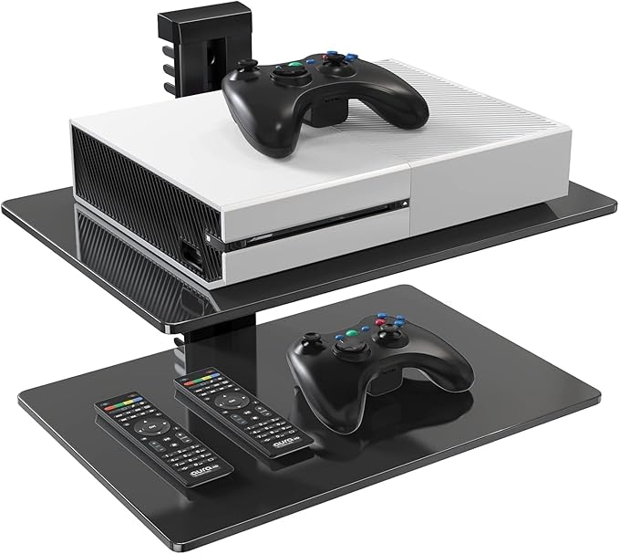 PERLESMITH Floating AV Shelf Double Wall Mount TV Shelf - Holds up to 17.6lbs - DVD DVR Component - Perfect for Xbox, Projector, WiFi Router, Game Console and Cable Box, PSDSK2