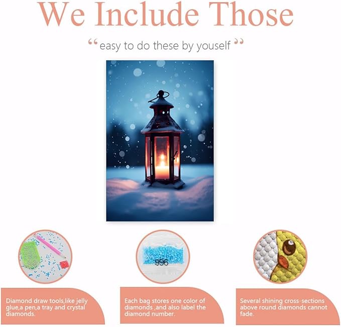 GUAIEUW Winter Candlelight Diamond Painting Kits DIY 5D Crystal Full Round Diamond Painting, Handmade Art for Living Room Home Wall Decor Birthday Gift 12x16 Inch, WZ8-0325-ZS-season-T8DCWA-CA9EEM