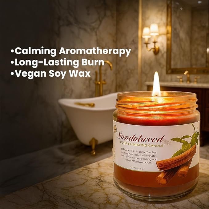 Candle Set Odor Eliminating – 2 Pack - 12oz – Long-Lasting Soy Wax Candles – Neutralizes Pet, Kitchen & Smoke Odors – Clean Burn, Eco-Friendly, Aromatherapy Candle (Sandalwood)