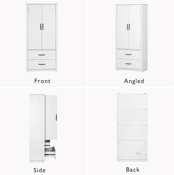 Amposei Farmhouse Kitchen Pantry Cabinet 71-Inch Tall Freestanding Pantry Storage Cabinet Cupboard with Adjustable Shelves for Kitchen Laundry Living Dining Room, White