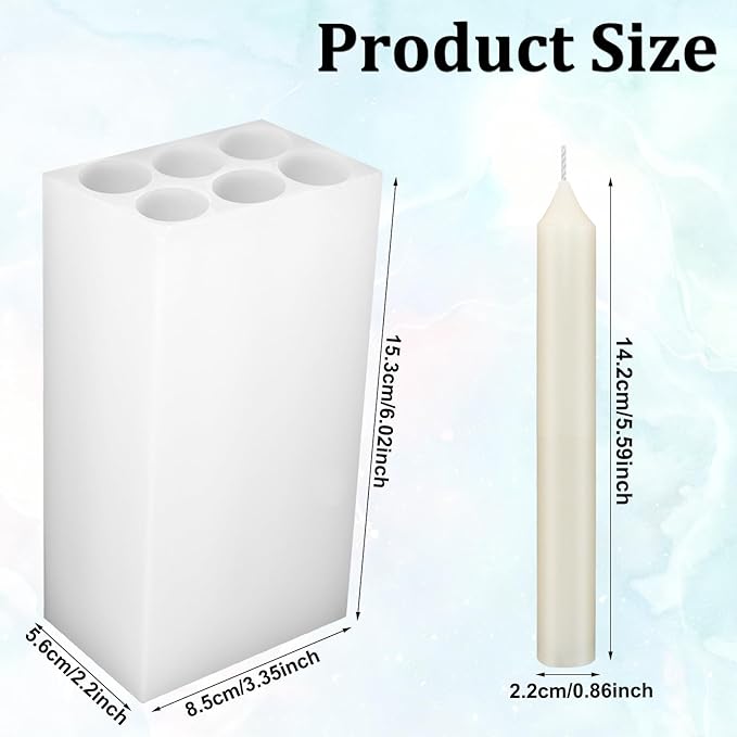 6-Cavity Long Cylinder Mold for Candle Making, 6 Holes Cylinder Silicone Candle Mold Long Pillar Silicone Mold for Wax Candle Making (Large)