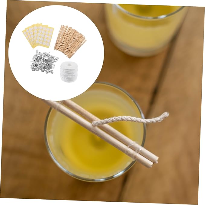 VILLCASE 1set Candle Making Kit Wicks Centering Devices and Stickers for DIY Candle Creation Wooden Wick Holders for Stable Burning and Easy Labeling