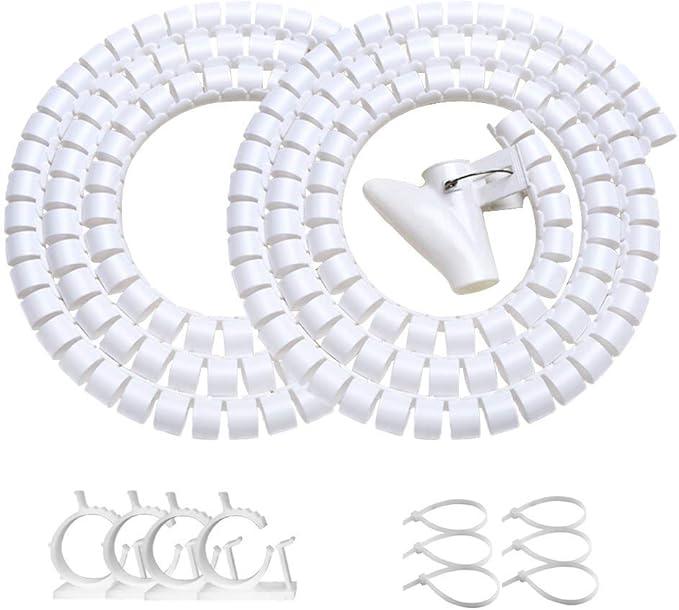 White Cable Management Sleeve Tubes, Power Cord Organizer Protectors for Pets, 2 PCS VIWIEU Cable Bundler with Electrical Cable Clips and Zip Ties, Computer Under Desk Wire Holder Solutions