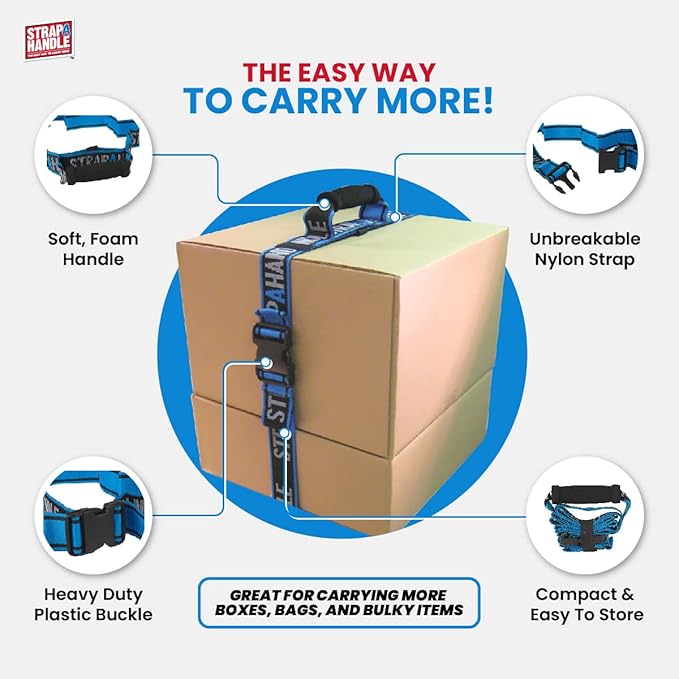 6' Carrying Strap with Handle | Adjustable Belt | Heavy Duty, Easy, Safe, Secure, Lifting, Moving, Carry Strap for Boxes, Groceries | Best Luggage Strap (Strap-A-Handle 6ft. Length, 40lb. Capacity)