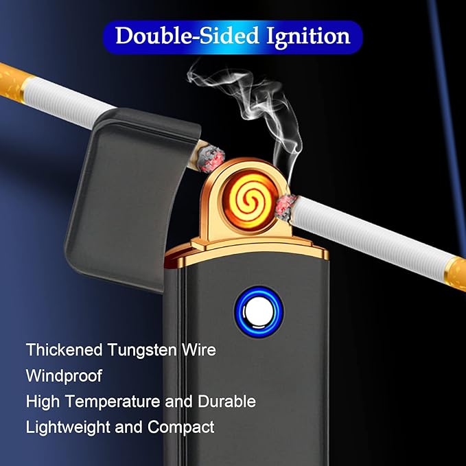 Electronic Lighter, Smart USB Rechargeable Lighter, Cool Electric Lighter Portable Dual Sided Ignition Windproof Flameless Lighter Lightweight Plasma Lighter for Indoor Outdoor(Frosted Black)