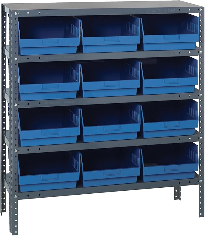Quantum Storage Systems 1839-210BL Store More Steel Shelving Unit with 6" Shelf Bins, 18" D x 36" W x 39" H, Blue