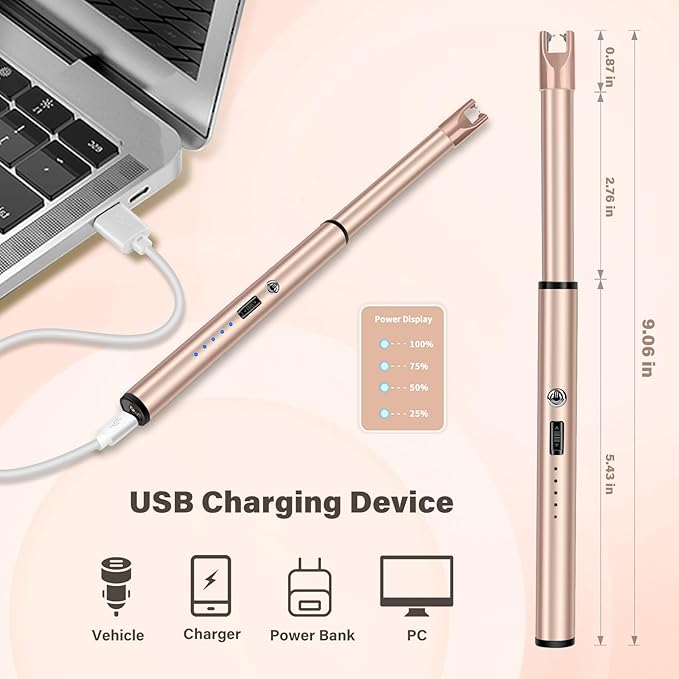 Navpeak Electric Candle Lighter Windproof USB Rechargeable Flameless Long Neck Lighter for Candles Gas Stove Fireplace BBQ Kitchen Grills (Rose Gold)