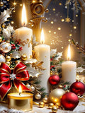 Mrnsiet Christmas Diamond Painting Kits for Adults, Christmas Candles Diamond Art for Beginners, 5D Round Full Drill Winter Diamond Painting Gem Art Kits for Home Wall Decor 12x16inch
