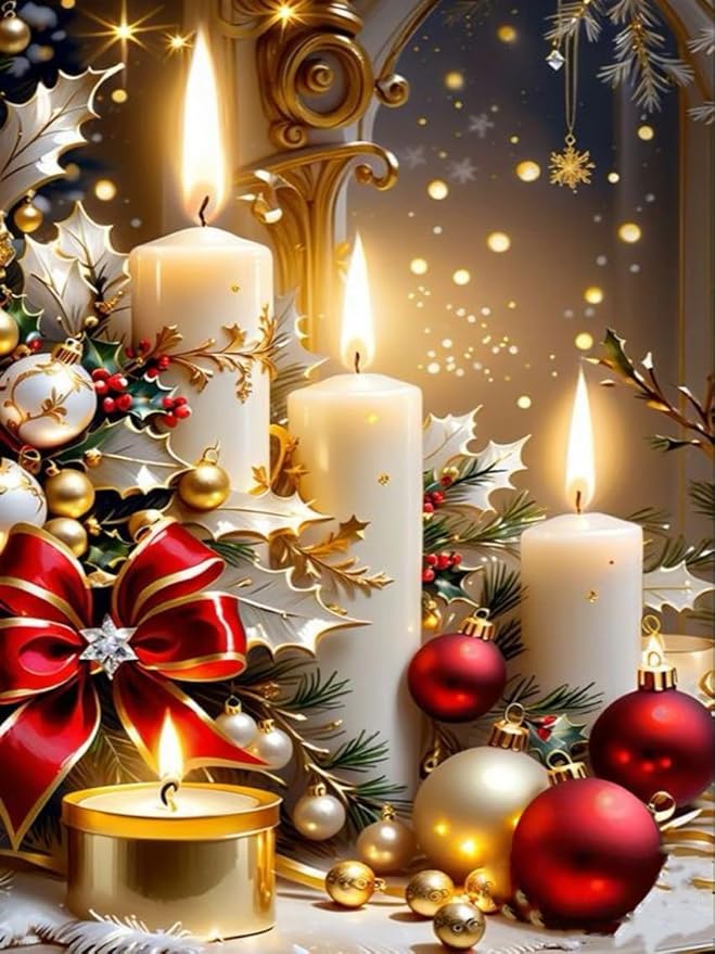 Christmas Candles Counted Cross Stitch Kits for Adults, Christmas Stamped Cross Stitch Kits for Beginners, Needlepoint Cross-Stitch Patterns Embroidery Kits Arts and Crafts for Home Decor 12×16 Inch