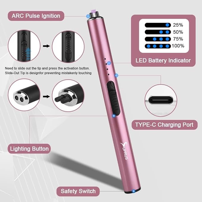 SUPRUS Electric Lighter Arc Windproof Flameless USB Rechargeable Lighter with Safety Lock