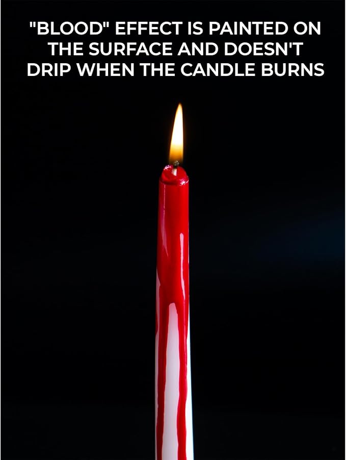 CANDWAX 8 inch Blood White Taper Candles Set of 4 - Smokeless Dripless Scentless Candlesticks - Perfect as Halloween Décor and as Household Dinner Table Centerpiece Candle Sticks
