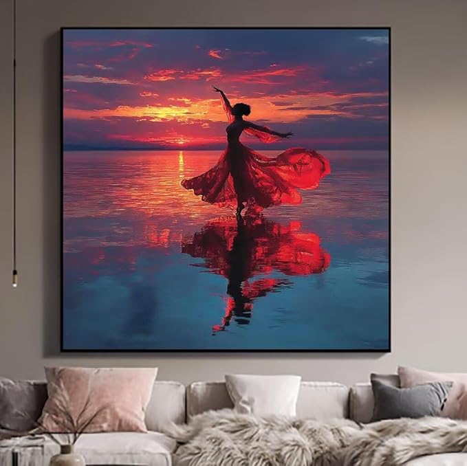 Paint by Numbers Kit for Adults Dance Paint by Numbers Sunset DIY Crafts for Adults Canvas Paintings Kits, Hobbies for Women Art With Accessories for Home Wall Decor 16x16inch Without Frame C-83RY