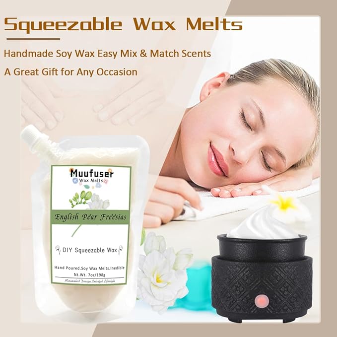 DIY Squeezable Soy Wax Scented Candle,Handmade Eco-Friendly, Each 7 oz and 55 Hours Burn Time, 3 Luxurious Scents Easy-Squeeze Design for Creative Home Decor & Gifts (English Pear & Freesia)