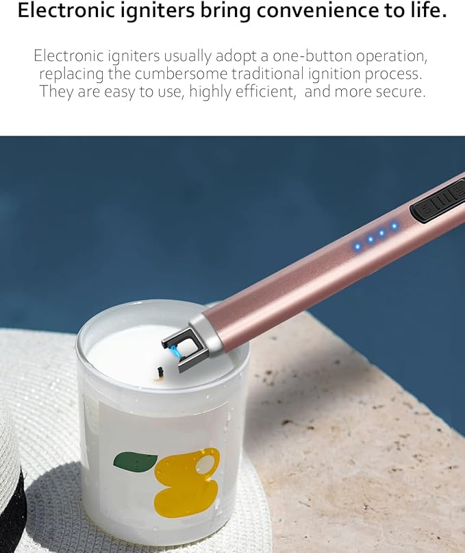 Electric Candle Lighters Arc Windproof Flameless USB Rechargeable Lighter for Cooking BBQs Fireworks (2 Pack - Black&Rose Gold)