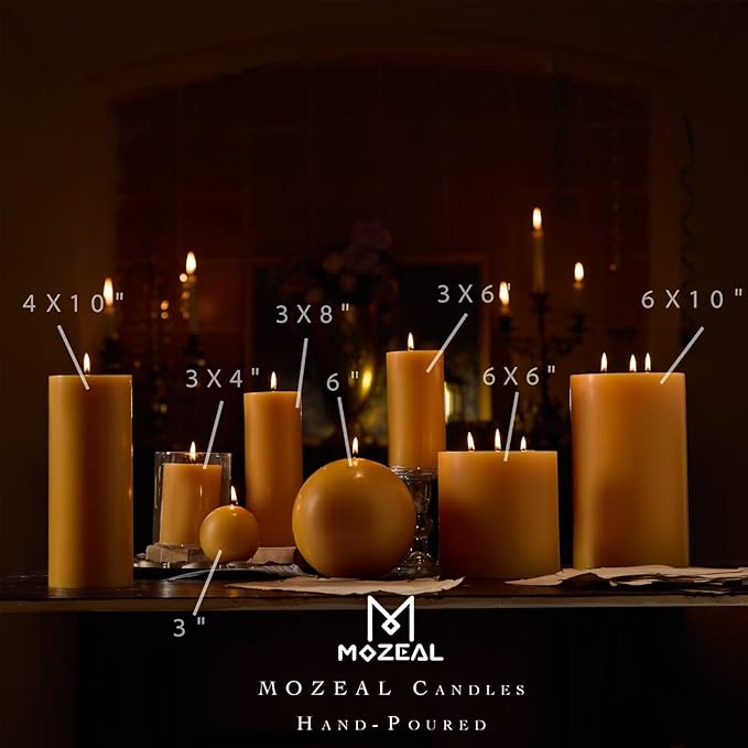MOZEAL 4" x 10" Extra-Large Spicy Mustard Pillar Candles (Set of 2), Unscented, Dripless, Smokeless, Long Clean-Burning,Tall 10 inch Large Spicy Mustard Pillar Candles Perfect for Autumn Events Decor