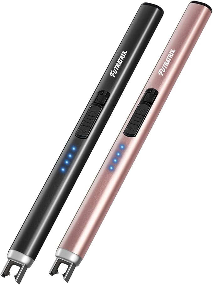 Electric Candle Lighters Arc Windproof Flameless USB Rechargeable Lighter for Cooking BBQs Fireworks (2 Pack - Black&Rose Gold)