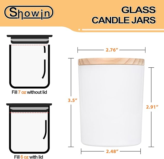 Thick Candle Jars for Making Candles 12 Pcs, 7 OZ Empty Jars with Wood Lids for Candle Making, Sample Container, Glossy White