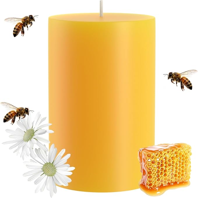 100% Pure Natural Beeswax Pillar Candles-20 Hours Long Burning Time Emergency Beeswax Candles | Organic Bees Wax for Home, Prayer, Christmas, Party | Unscented, Smokeless, Dripless 1 Pack (2×3 inch)