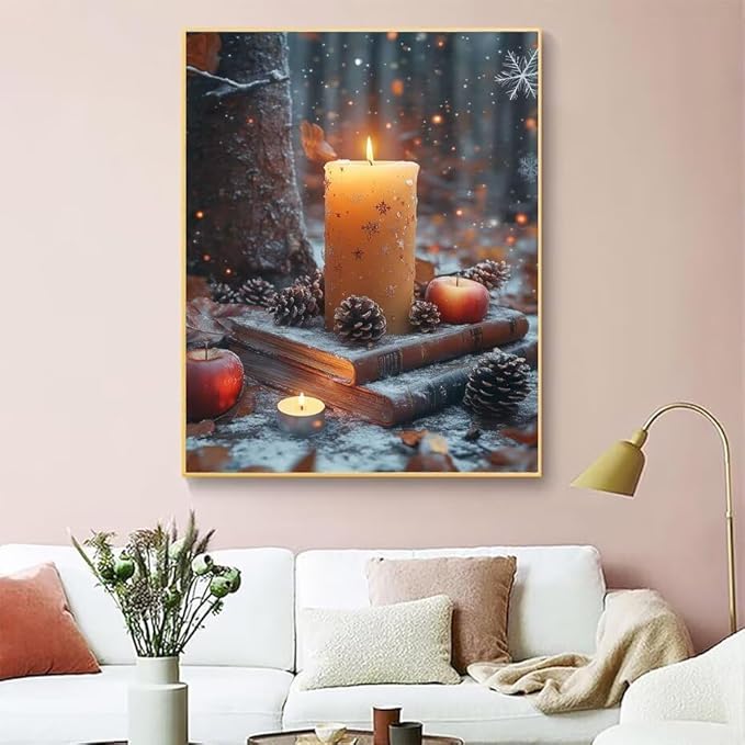 Diamond Painting Kits for Adults Candle Diamond Painting Kits Winter 5D Full Square Drill Strass Crystal Crafts for Adults DIY Art Kit for Beginner, Home Wall Art, Gifts for Women 12x16in T-N90411