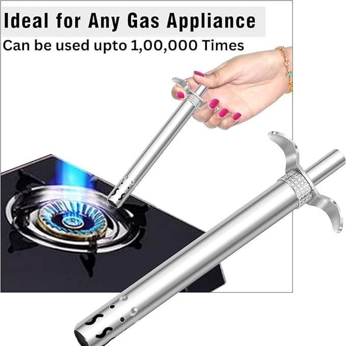 Easy Grip Premium Waterproof Stainless Steel Matt Finish Regular Gas Lighter for Gas Stove, Restaurants & Kitchen Use (2pack)